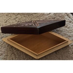 Wooden Jewelry Trinket Box Hand Carved Marked‎ Haiti 8.5x4.5" New